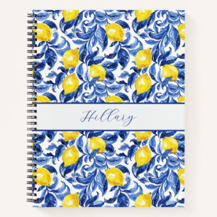 Blauw Aquarel Citroen Patroon Initiaal Notitieboek