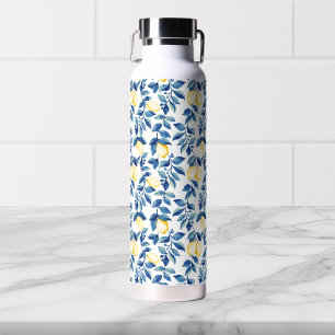 Blauw Aquarel Citroen Waterfles