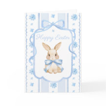 Blauw Aquarel Cottage Boog Konijn Pasen Groet