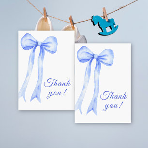 Blauw Aquarel een Strik Jongens Baby Shower Bedankkaart