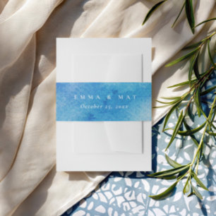 Blauw Aquarel Elegante Kust Bruiloft Uitnodigingen Wikkel
