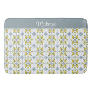 Blauw Aquarel Frans Landelijk Citroen Naam Monogra Badmat