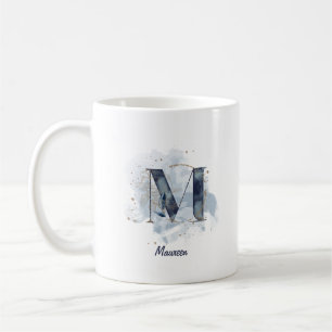 Blauw Aquarel Gepersonaliseerde Naam Letter Initia Koffiemok