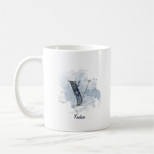 Blauw Aquarel Gepersonaliseerde Naam Letter Initia Koffiemok