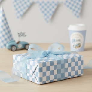 Blauw aquarel geruit racevlag cadeaupapier