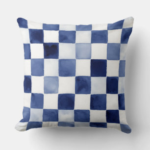 Blauw Aquarel Geruit Sierkussen