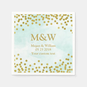 Blauw Aquarel Goud Confetti Trouwservet Servetten