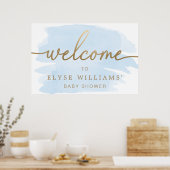 Blauw Aquarel Goud Welkom Bord Poster (Keuken)