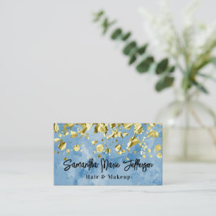 Blauw Aquarel Gouden Druppels Haar Nagel Make-up S Visitekaartje