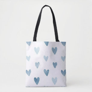 Blauw Aquarel Harten Boodschappentas Draagtas