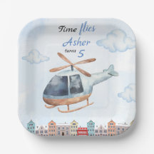 Blauw Aquarel Helikopter Stad