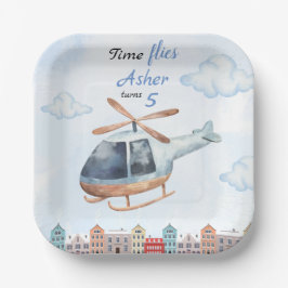 Blauw Aquarel Helikopter Stad Papieren Bordje