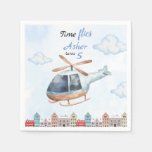 Blauw Aquarel Helikopter Stad