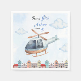 Blauw Aquarel Helikopter Stad Servet