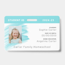 Blauw Aquarel Huischool Leerling ID Badge