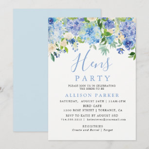 Blauw Aquarel Hydrangea Bloemenkippenfeest Kaart