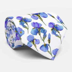 Blauw Aquarel Iris Bloem Patroon Stropdas