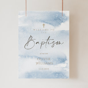 Blauw Aquarel Jongens Doop Poster