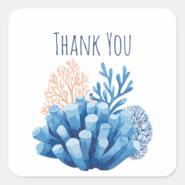 Blauw Aquarel Koraalrif Dank je wel Vierkante Sticker