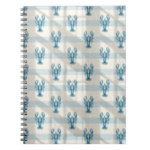 Blauw Aquarel Kreeftpatroon op Kuststreep Notitieboek