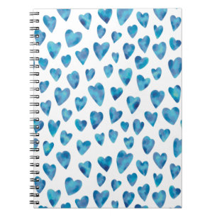 Blauw aquarel liefdeshartpatroon notitieboek