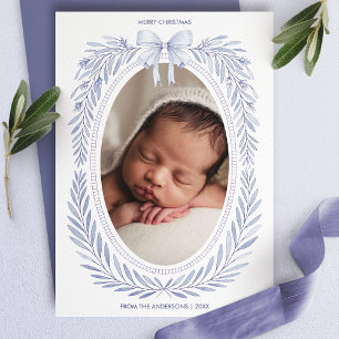 Blauw Aquarel Lint Ovaal Foto Kerstmis Feestdagenkaart
