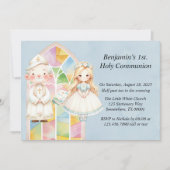 Blauw Aquarel Meisje 1e Heilige Communie Kaart (Voorkant)