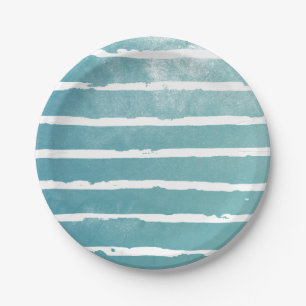 Blauw Aquarel Modern Lijnen Patroon Papieren Bordje