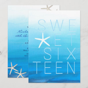 Blauw Aquarel Modern Zoete 16 Strandfeest Kaart