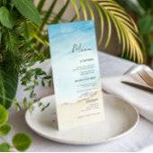 Blauw Aquarel Oceaan Strand Zand Trouwdiner Menu
