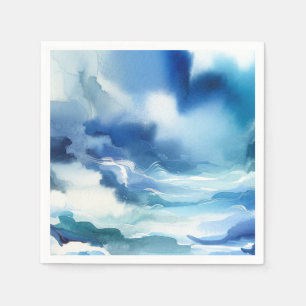 Blauw Aquarel Oceaan Water Golven Verjaardagsfeest Servet