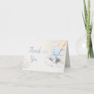 Blauw Aquarel Olifant Baby Shower Bedankkaart