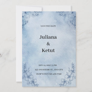 Blauw Aquarel Omrand Save the Date Uitnodiging