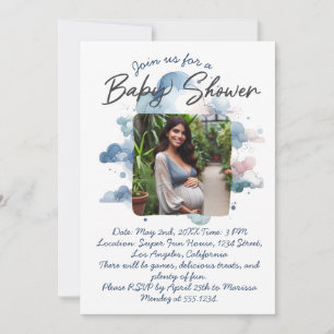 Blauw aquarel op maat gemaakte fotobaby shower scr kaart