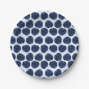 Blauw Aquarel Rozen Wijnranken Cottage Chic Bruilo Papieren Bordje