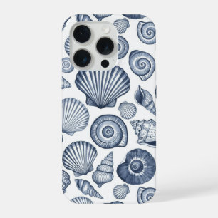 Blauw Aquarel Schelp Patroon Kust Nautilus iPhone 15 Pro Hoesje