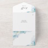 Blauw Aquarel Script Harten QR Code Trouwen All In One Uitnodiging (Buitenkant)