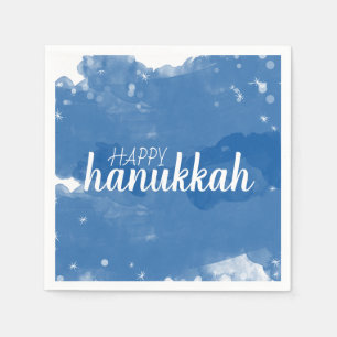 Blauw Aquarel Sneeuwvlokken Prettig Chanoeka Servet