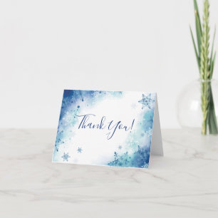Blauw Aquarel Sneeuwvlokken Shower Bedanktkaart Bedankkaart