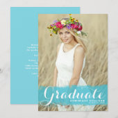 Blauw Aquarel Spat Foto Afstudeerfeest Kaart (Voorkant / Achterkant)