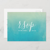 Blauw Aquarel Strand Bruiloft Rsvp Uitnodiging Briefkaart (Voorkant / Achterkant)