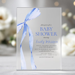 Blauw Aquarel Strik Jongens Baby Shower Acryl Uitnodigingen