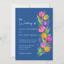 Blauw Aquarel Tulp Bloem Bruiloft Uitnodiging