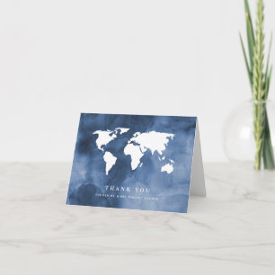 Blauw Aquarel Wereldkaart Bedankt