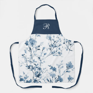 Blauw Aquarel Wilde Bloem Elegante Script Monogram Schort