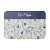 Blauw Aquarel Wilde Bloem Monogram Naam Badmat (Voorkant)