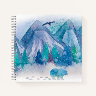 Blauw Aquarel Winter Berglandschap Kunst Notitieboek
