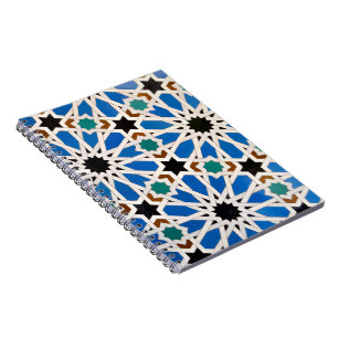 Blauw Arabesque Mosaic Pattern Spiral Notitieboek