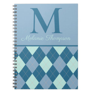 Blauw Argyle Vintage Patroon Aangepaste Naam Monog Notitieboek