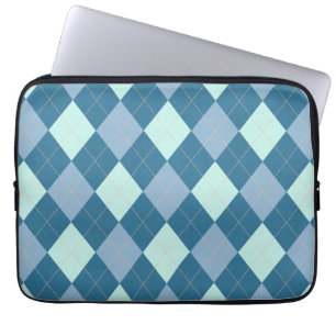Blauw Argyle Vintage Patroon Laptop Sleeve